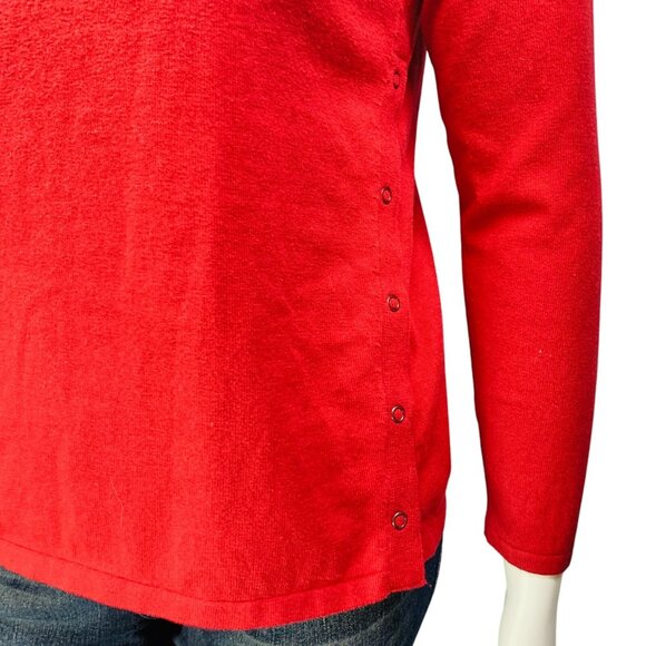 J Jill Womens Sweater Solid Red Snap Side Long Sleeve Knit Pullover Size L - Picture 5 of 11